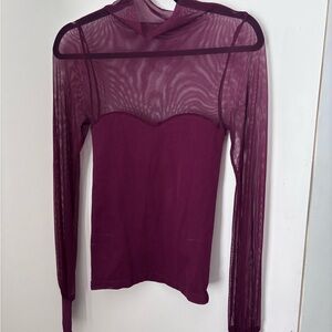 Free People Sheer Plum Long Sleeve Blouse